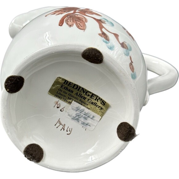 Large Blue and Brown Ceramic Floral Pitcher made in Italy 11.25" Tall - Picture 6 of 6